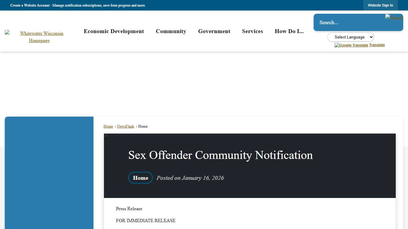 Sex Offender Community Notification • Whitewater, WI